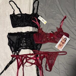 Yandy Black and Red Lace Bra Set
